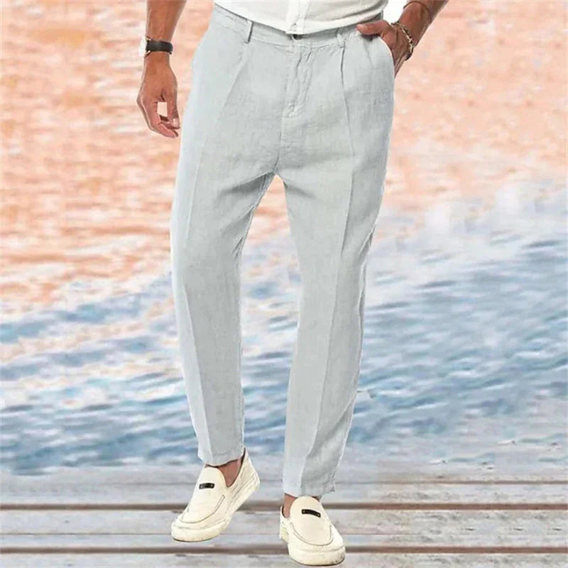 Linen Pants Straight Pure Color Comfort Outdoor Leisure - VAleG