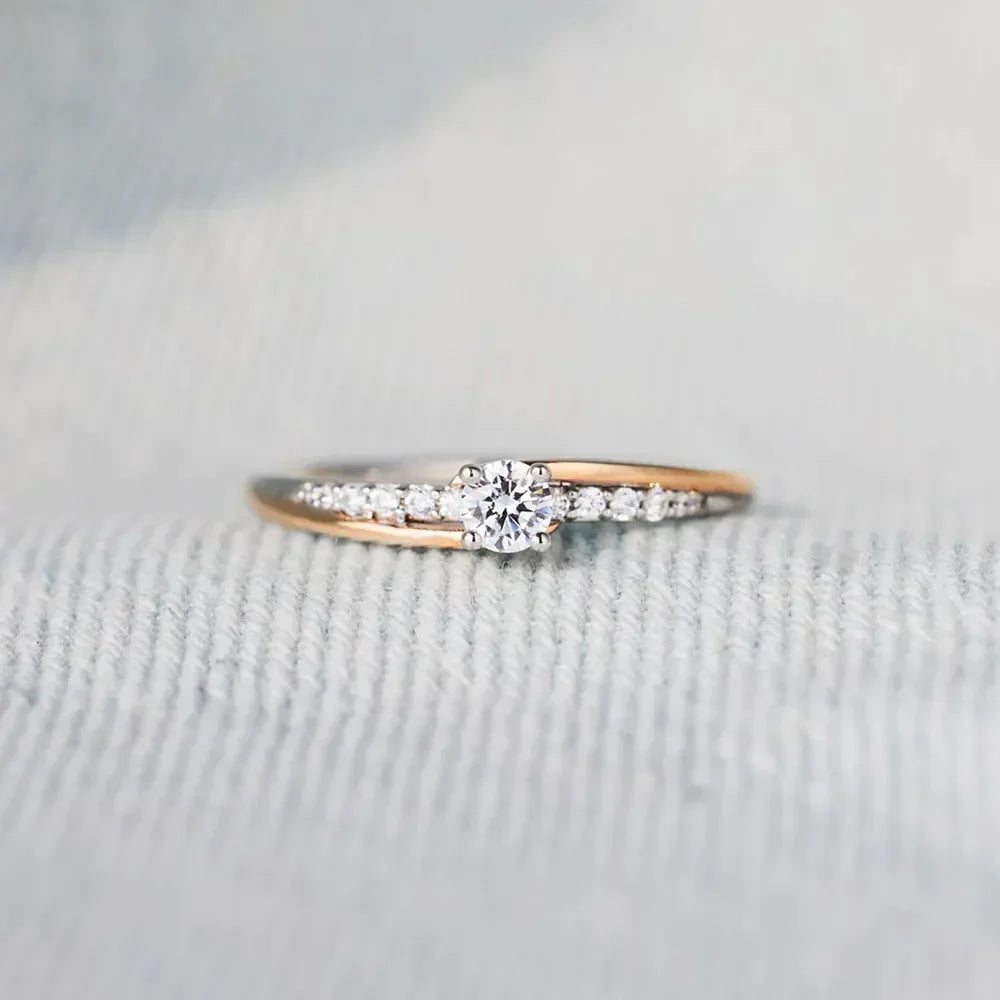 Inlaid Zircon Bicolor Rose Gold-Plated Ring - VAleG