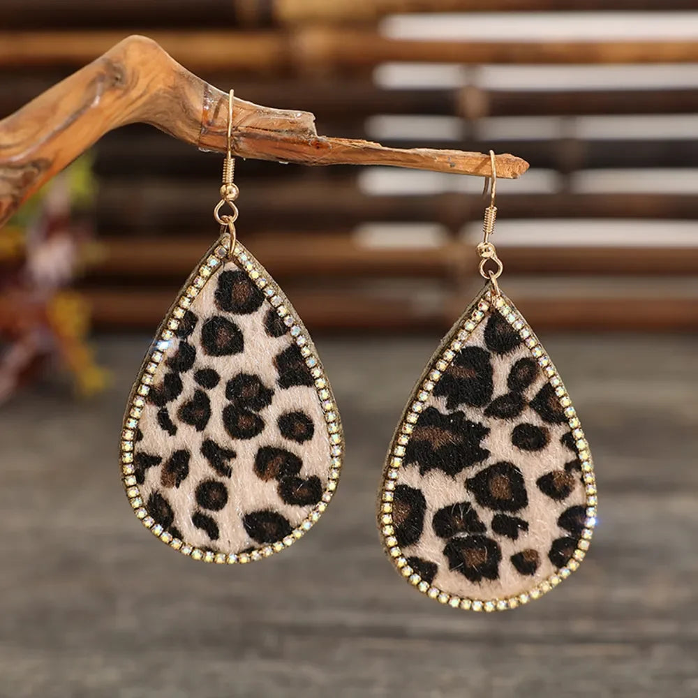 Zircon PU Leopard Teardrop Earrings - VAleG