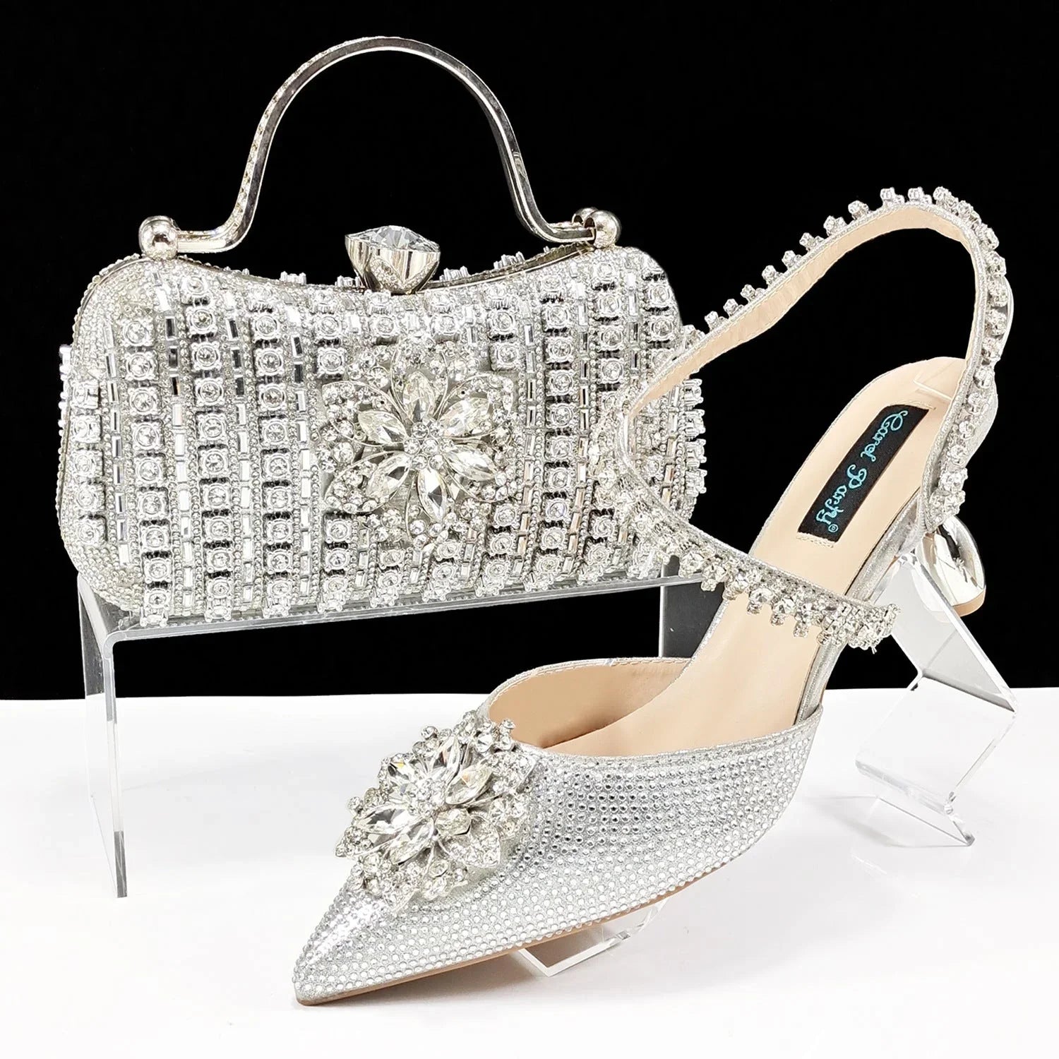 Sexy Women's Shoes And Bags Suit Drill Buckle Flower Decorative Ankle Drill Chain With Hard Clutch - VAleG