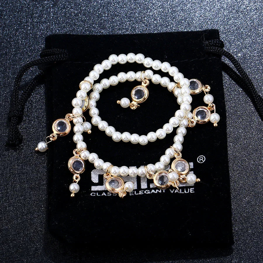 Beach Pearl Crystal Tassel Elastic Anklet - VAleG