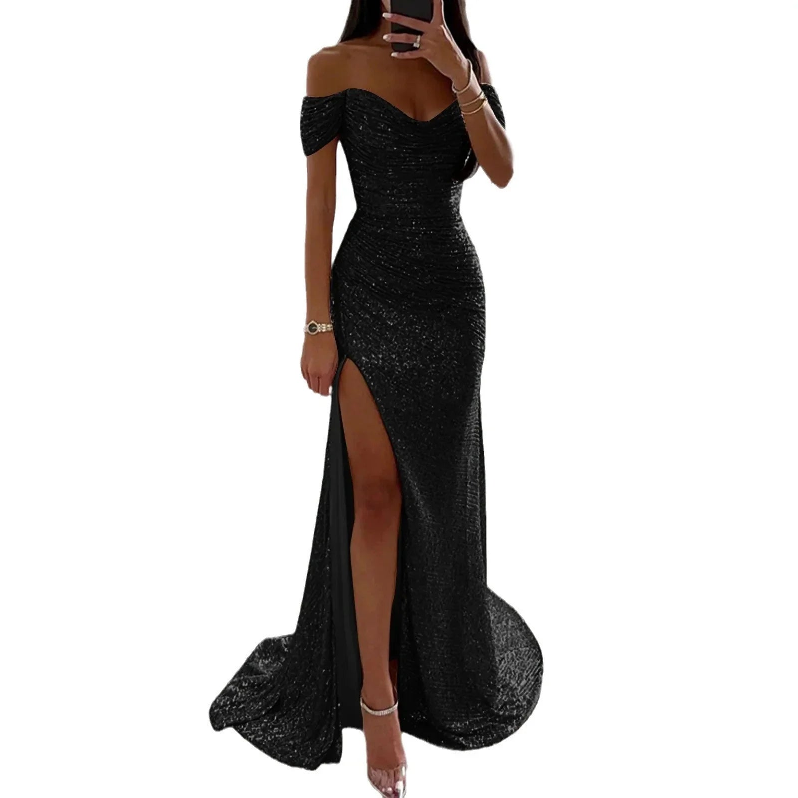 Female Creative Solid Color Sparkling Slit Dress - VAleG