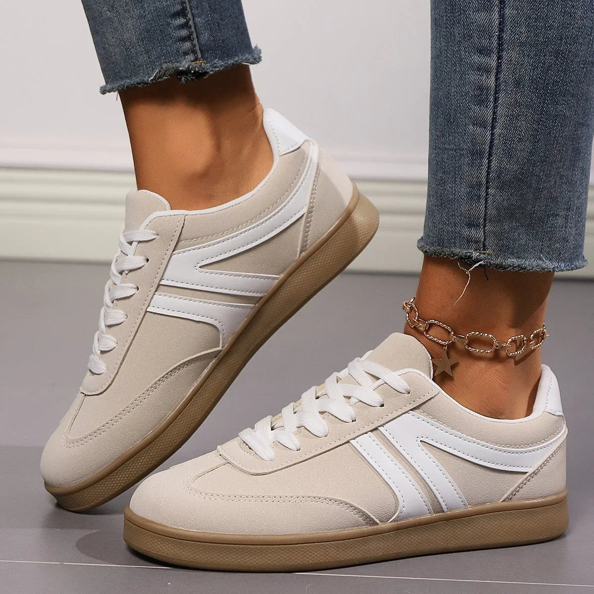 Lace-up Round Toe Flats Shoes Fashion Sports Slip On Casual Shoes For Women - VAleG