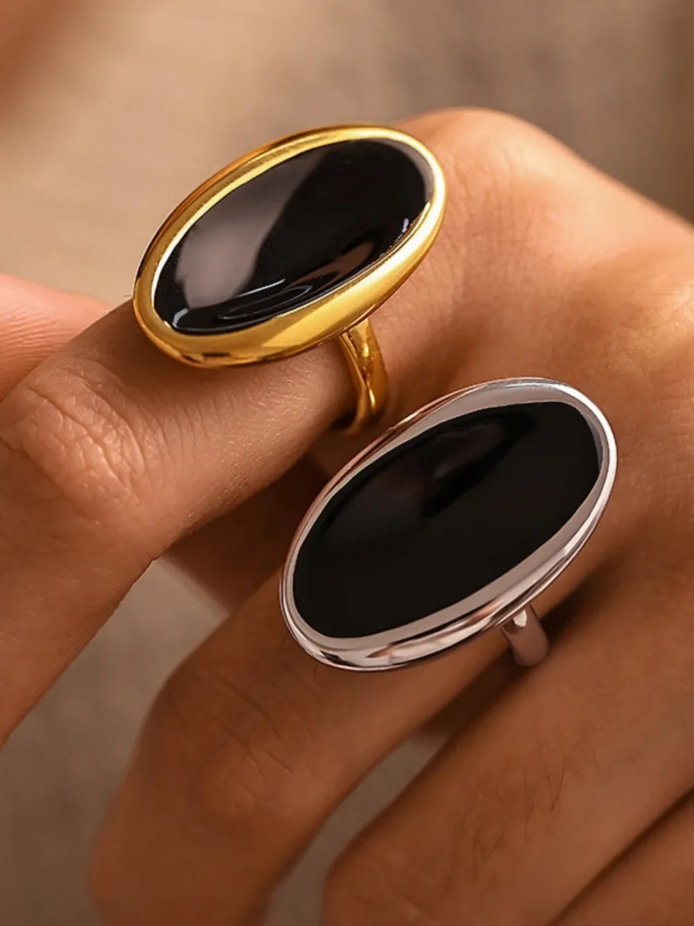 Stainless Steel Oil Drip Elliptical Open Ring - VAleG