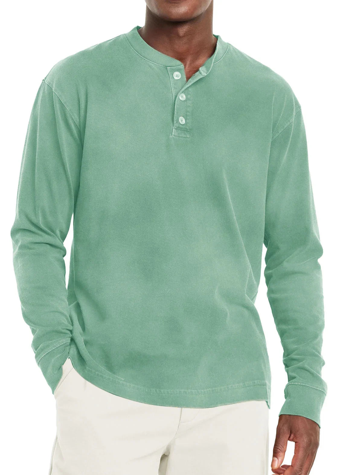 Digital Printing Two-color Henley Shirt 7-button Men's Casual Long Sleeve - VAleG