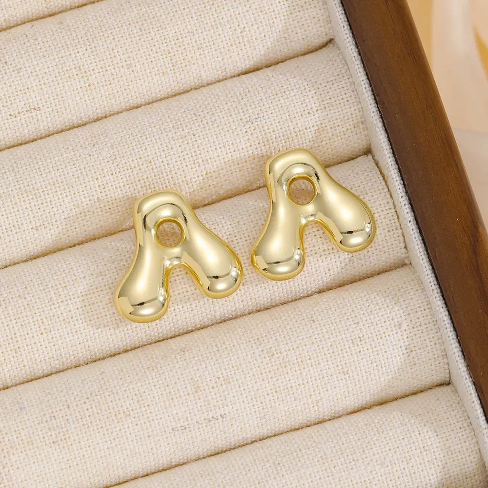 18K Gold-Plated Bubble Letter Stud Earrings - VAleG