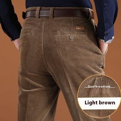 Thick Stripe Casual Pants Corduroy Double Pleated High Waist Loose - VAleG