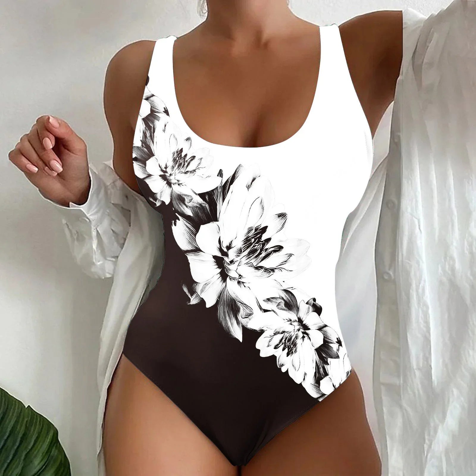 Women's Seaside Beach Swimsuit 3D Contrast Color One-piece Swimsuit - VAleG