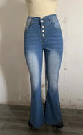 High Waist Bell Bottom Jeans Trendy Wear Washed Out Street Style Women's Denim Pants - VAleG
