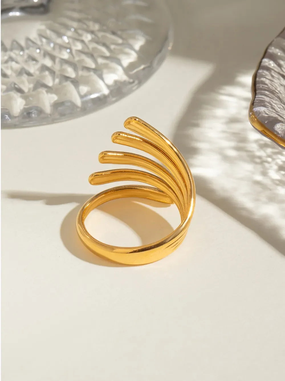 18K Gold-Plated Stainless Steel Irregular Lines Open Ring - VAleG