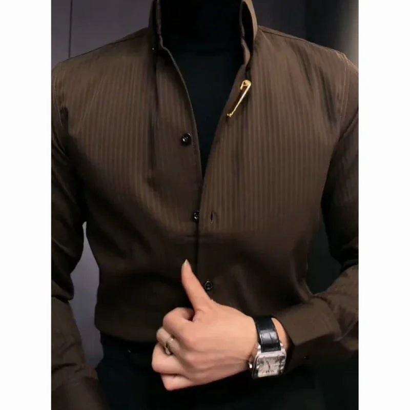 Simple Embossed Wool Lining Casual Shirt - VAleG