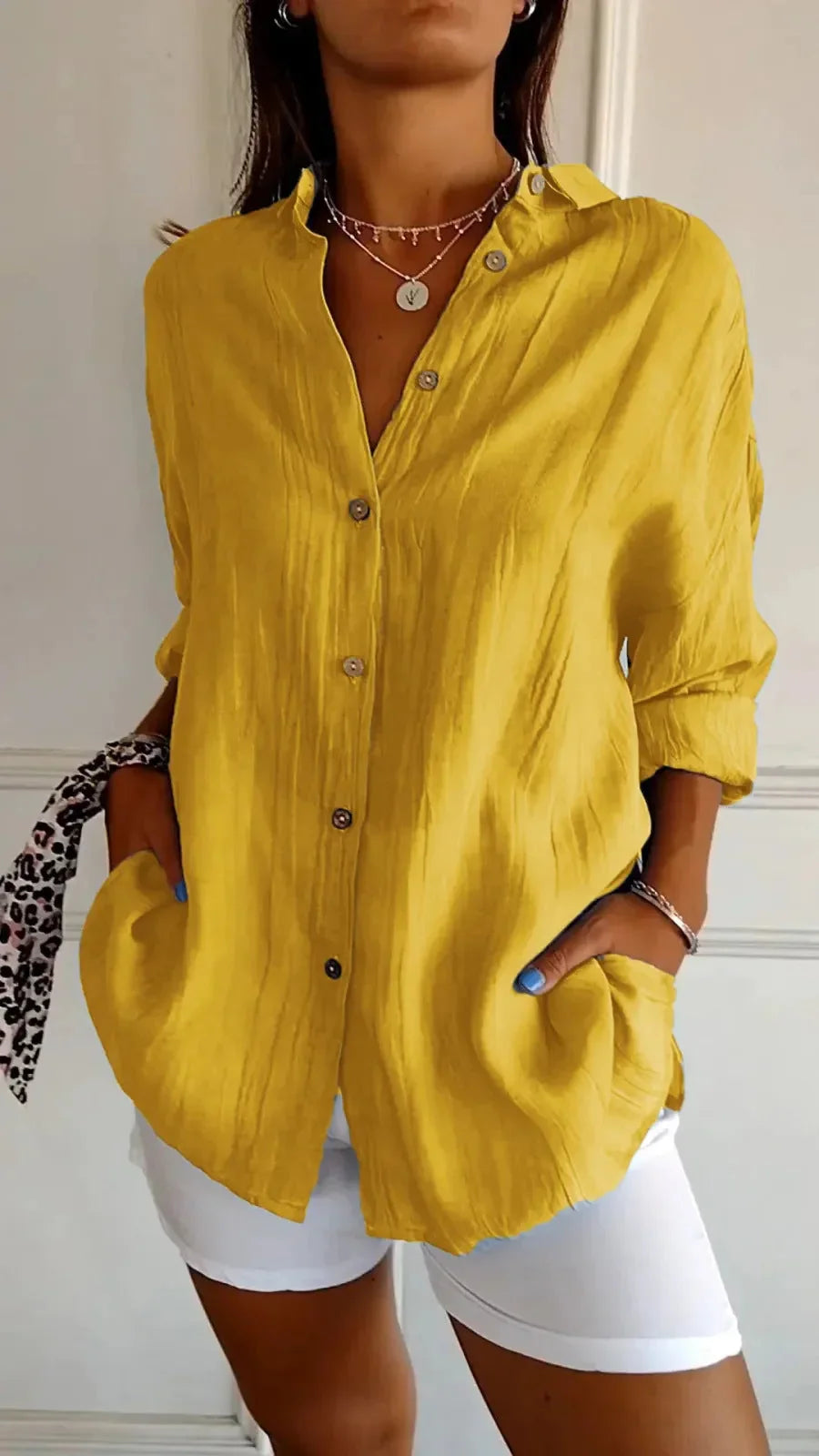 Lapel Long Sleeve Shirt Women's Single-breasted Pleated Shirt - VAleG