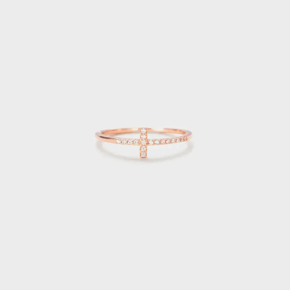 Cross Inlaid Zircon 925 Sterling Silver Ring - VAleG