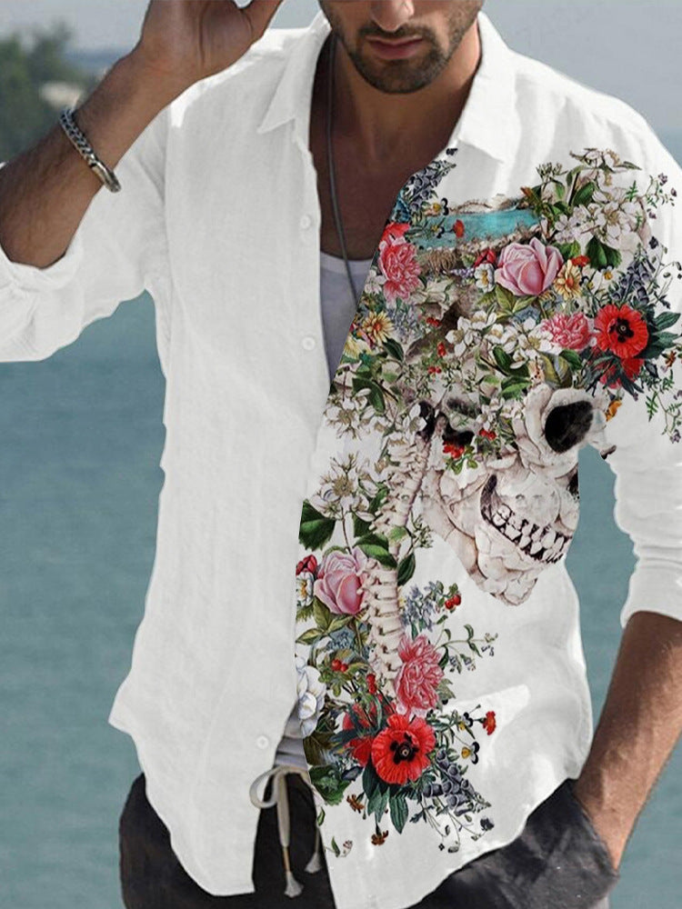 Color Matching Bamboo Linen Printed Men's Shirt VAleG