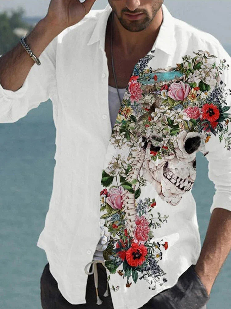 Color Matching Bamboo Linen Printed Men's Shirt - VAleG