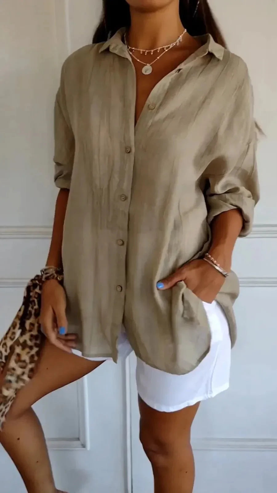 Lapel Long Sleeve Shirt Women's Single-breasted Pleated Shirt - VAleG