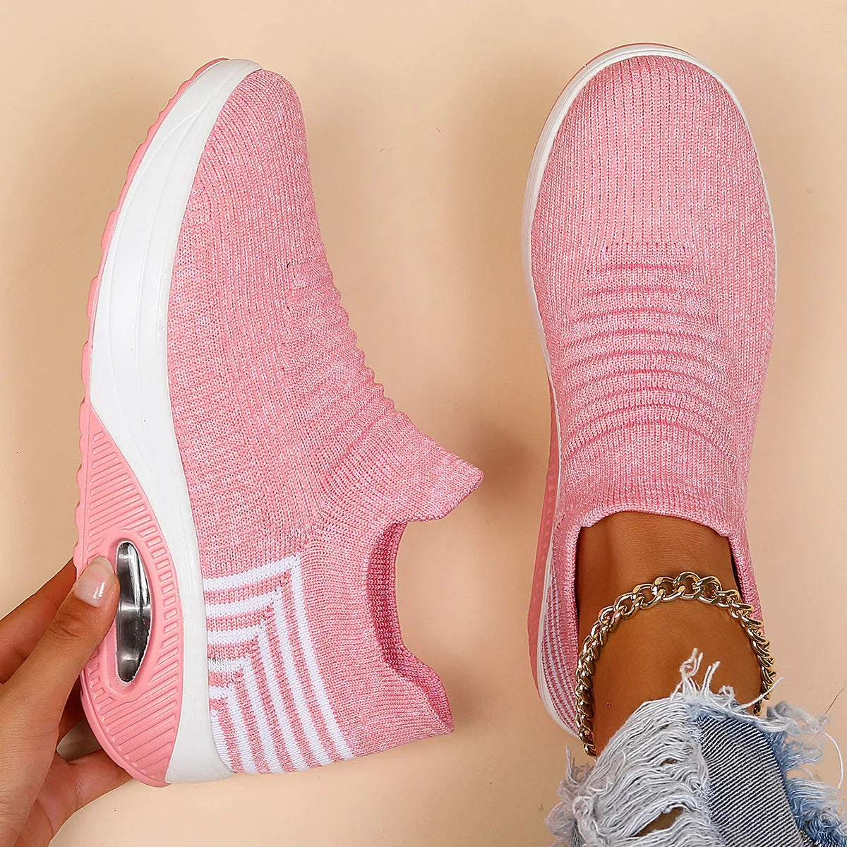 Plus Size Sports Women's Shoes Breathable Fly-knit Socks Shoes Slip-on Lazy Shoes - VAleG