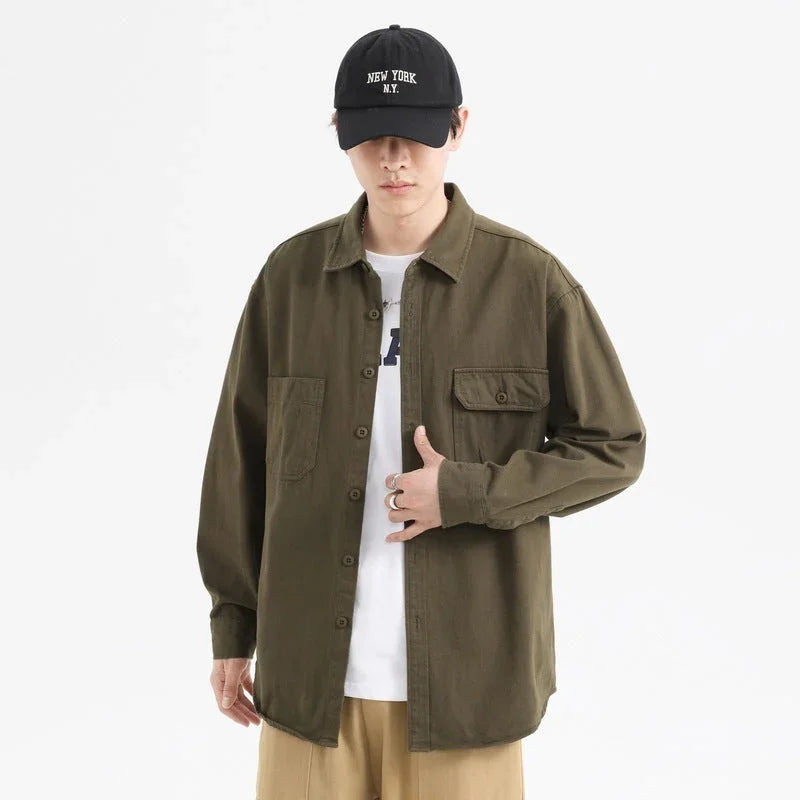 Oxford Cotton Hong Kong Style Double Pocket Trendy Loose Casual Men's Shirt - VAleG