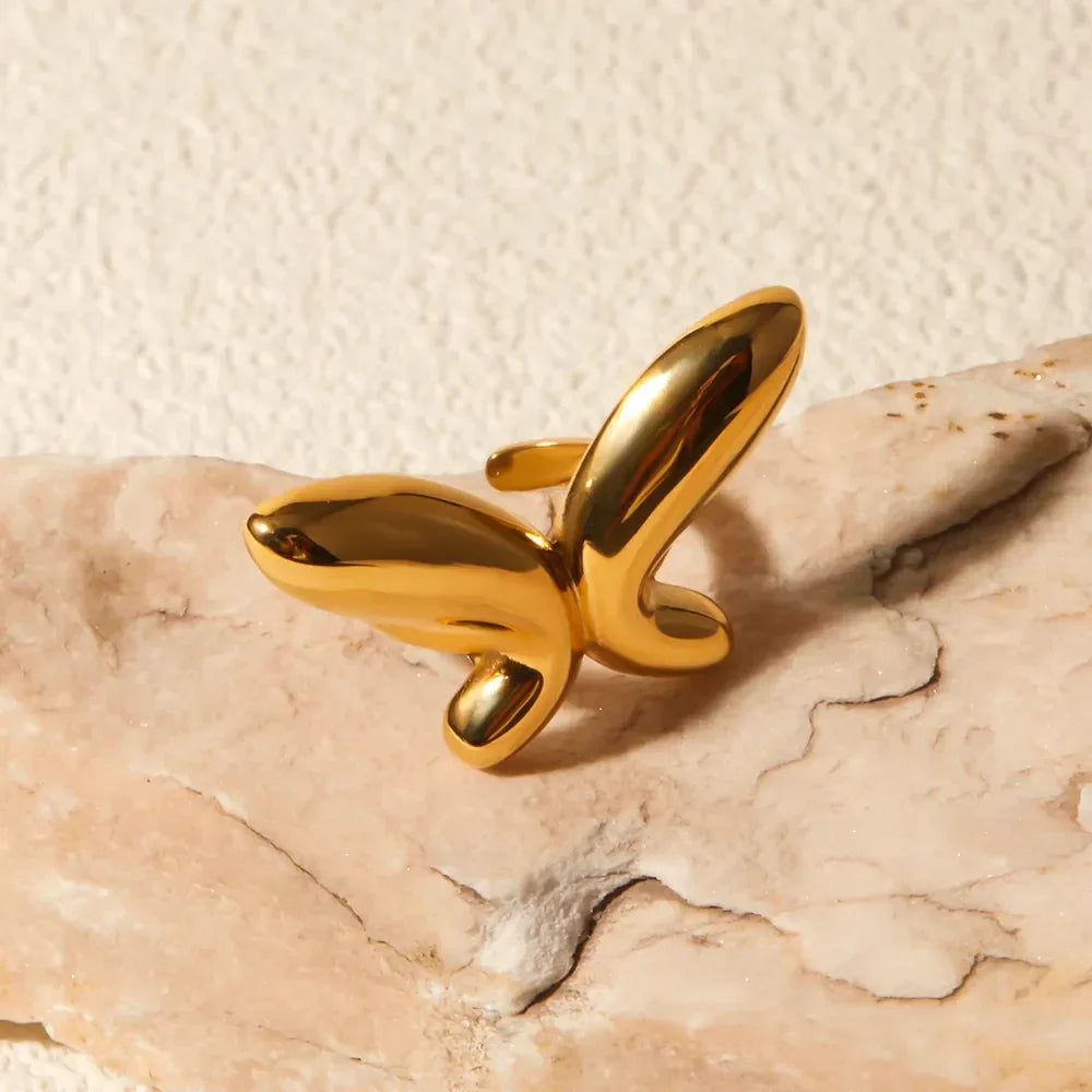 18K Gold-Plated Stainless Steel Butterfly Ring - VAleG