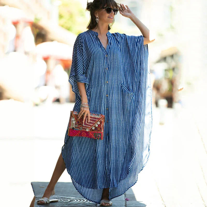 Striped Robe Sun Protection Clothing Beach - VAleG