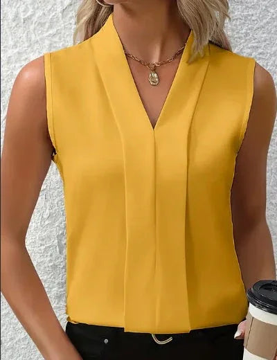 Women's Elegant Sleeveless V-Neck Blouse - Breezy Chic Top Ideal For Spring & Summer, Versatile Fashion For Casual Or Formal Wear - VAleG
