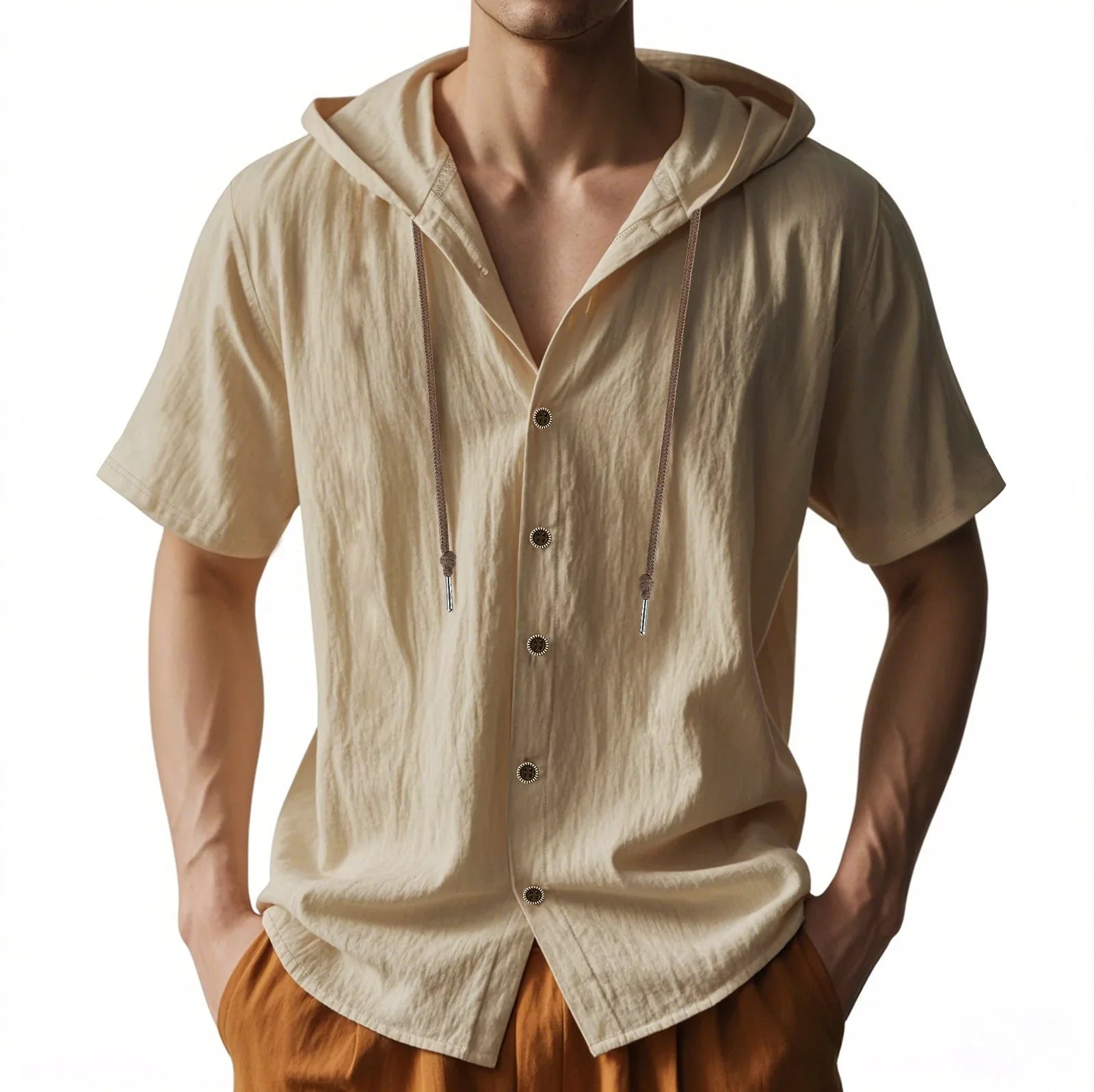 Loose Hooded Short-sleeved Shirt For Men - VAleG