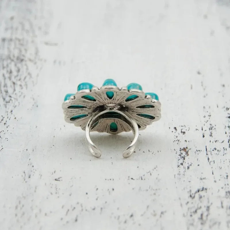 Artificial Turquoise Alloy Flower Ring - VAleG