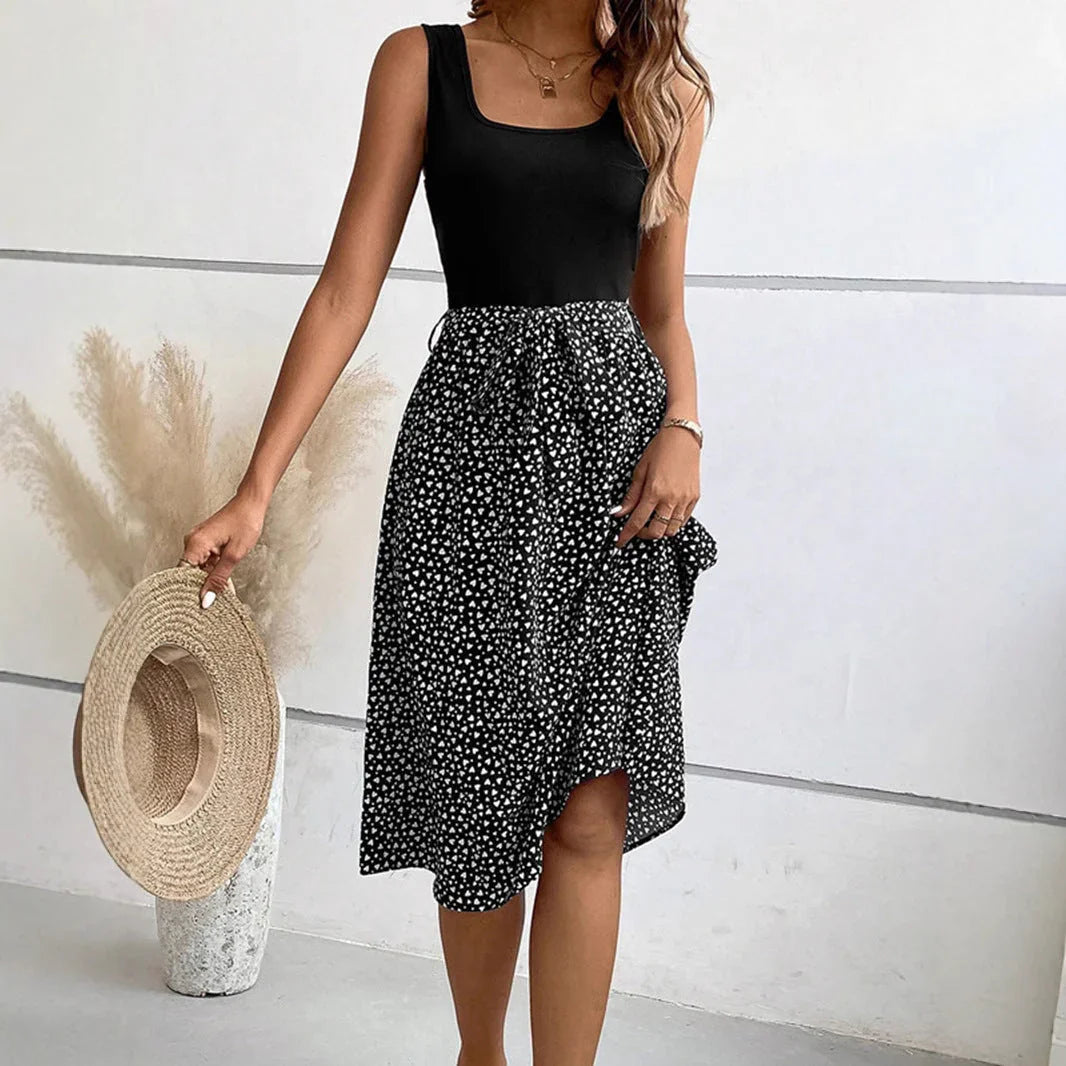 Elegant Contrast Color Sleeveless Dress - VAleG