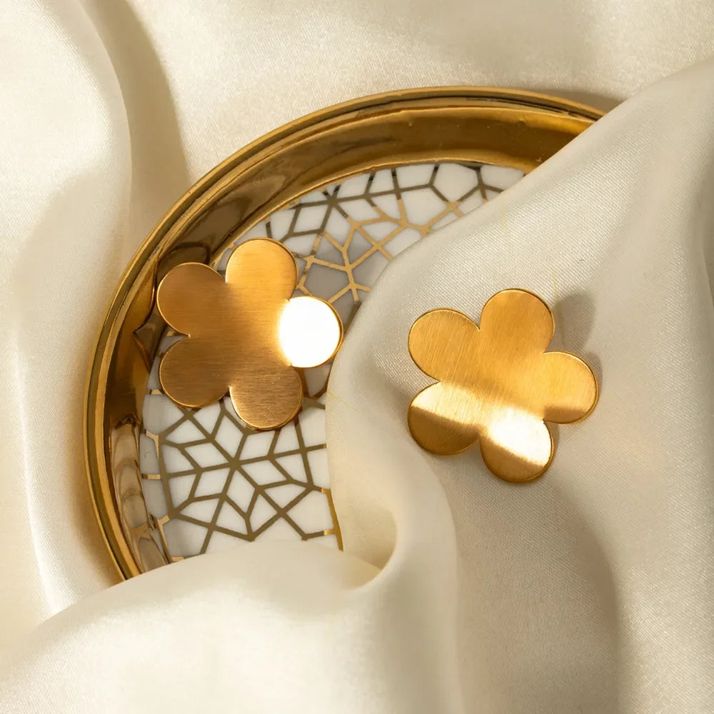 18K Gold-Plated Stainless Steel Flower Stud Earrings - VAleG