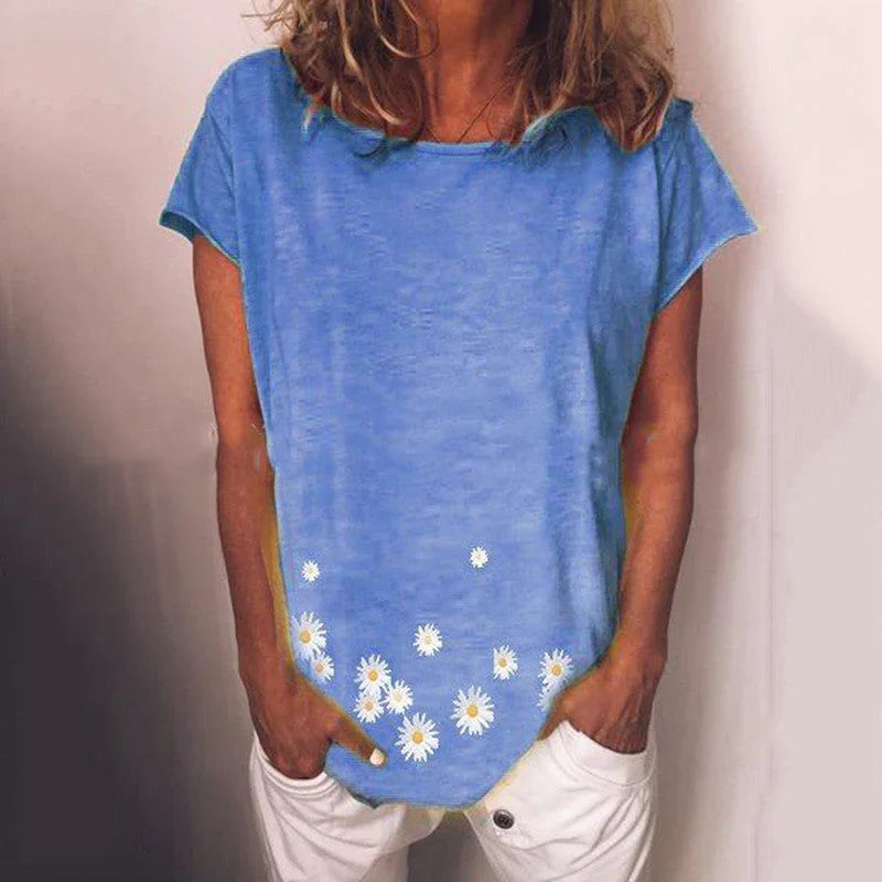 Women's short sleeve daisy print T-shirt - VAleG