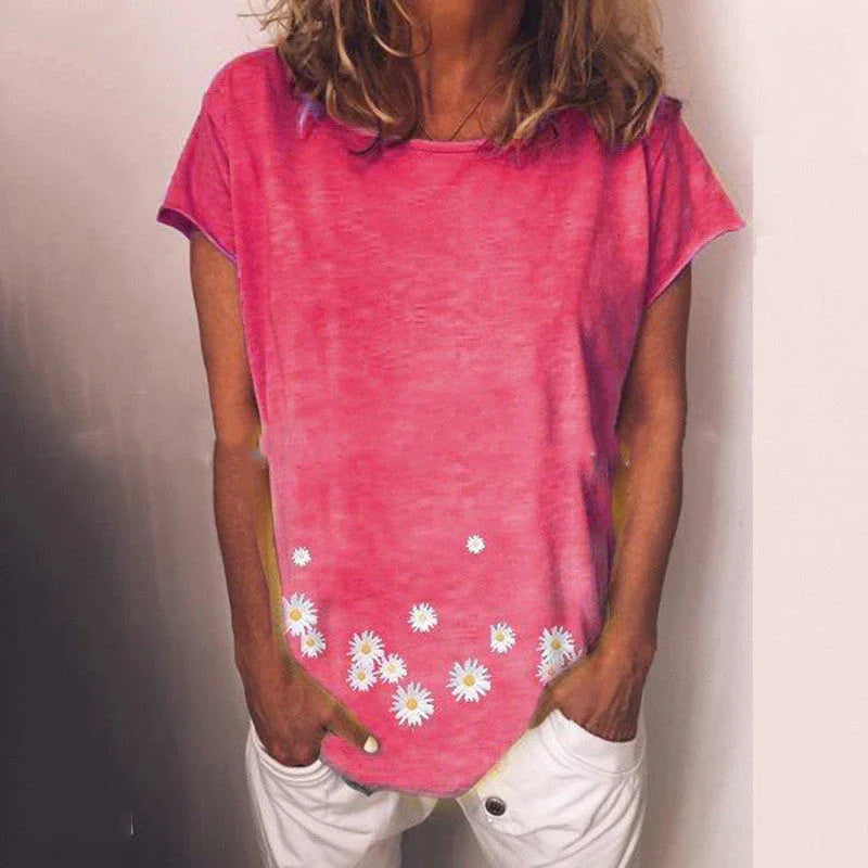 Women's short sleeve daisy print T-shirt - VAleG