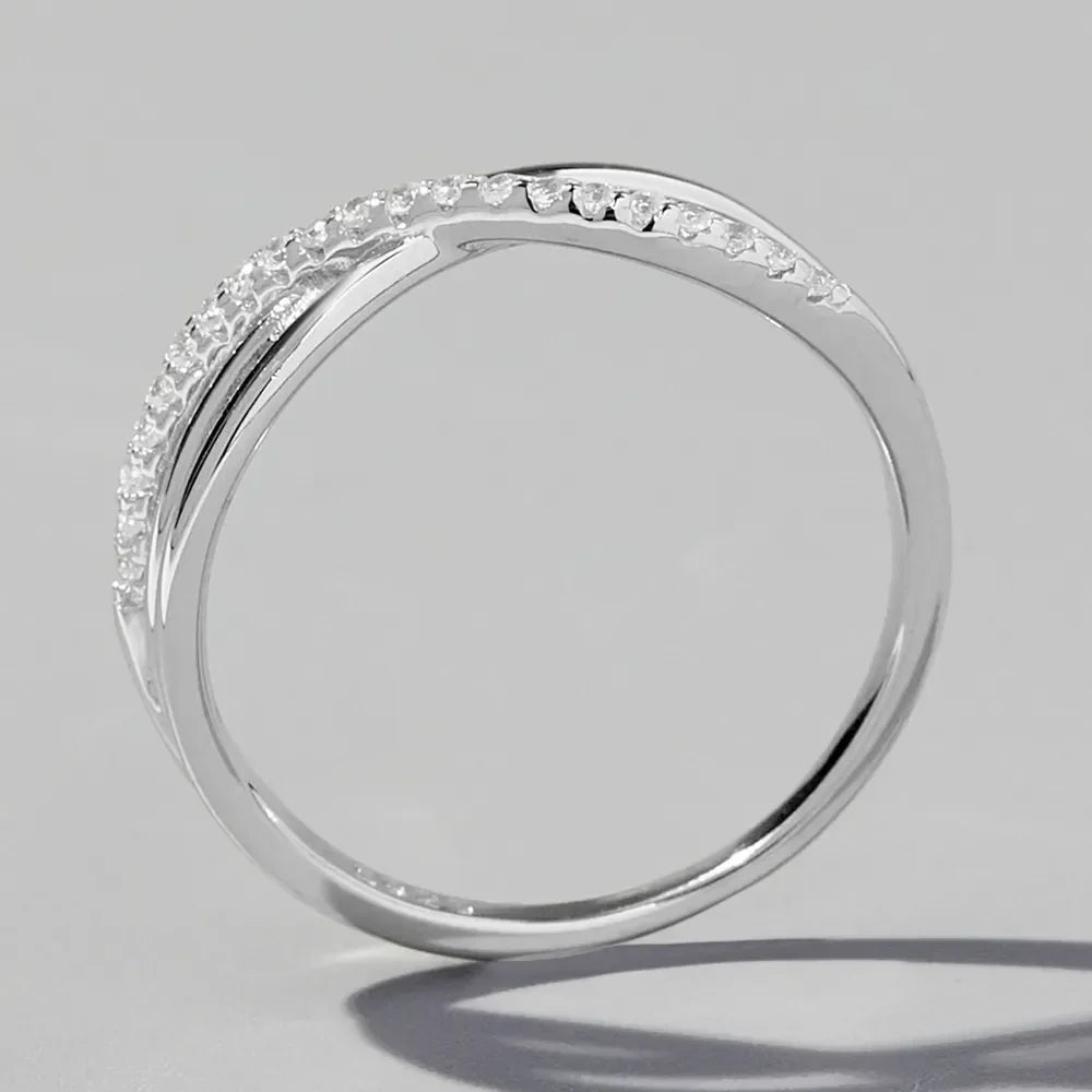 Crisscross Inlaid Zircon 925 Sterling Silver Ring - VAleG
