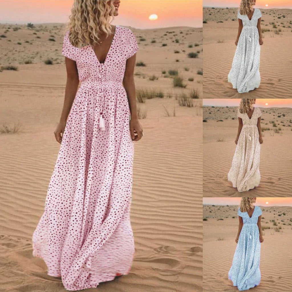 Holiday beach polka dot bohemian dress - VAleG