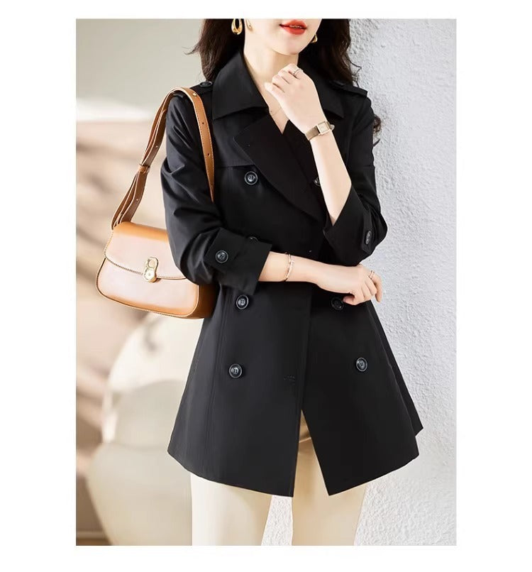 Women's Mid-length Trench Coat Double Breasted Fitted Waist Overcoat - VAleG