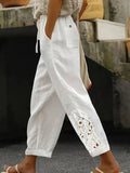 Pantaloni casual dritti da donna con coulisse in pizzo