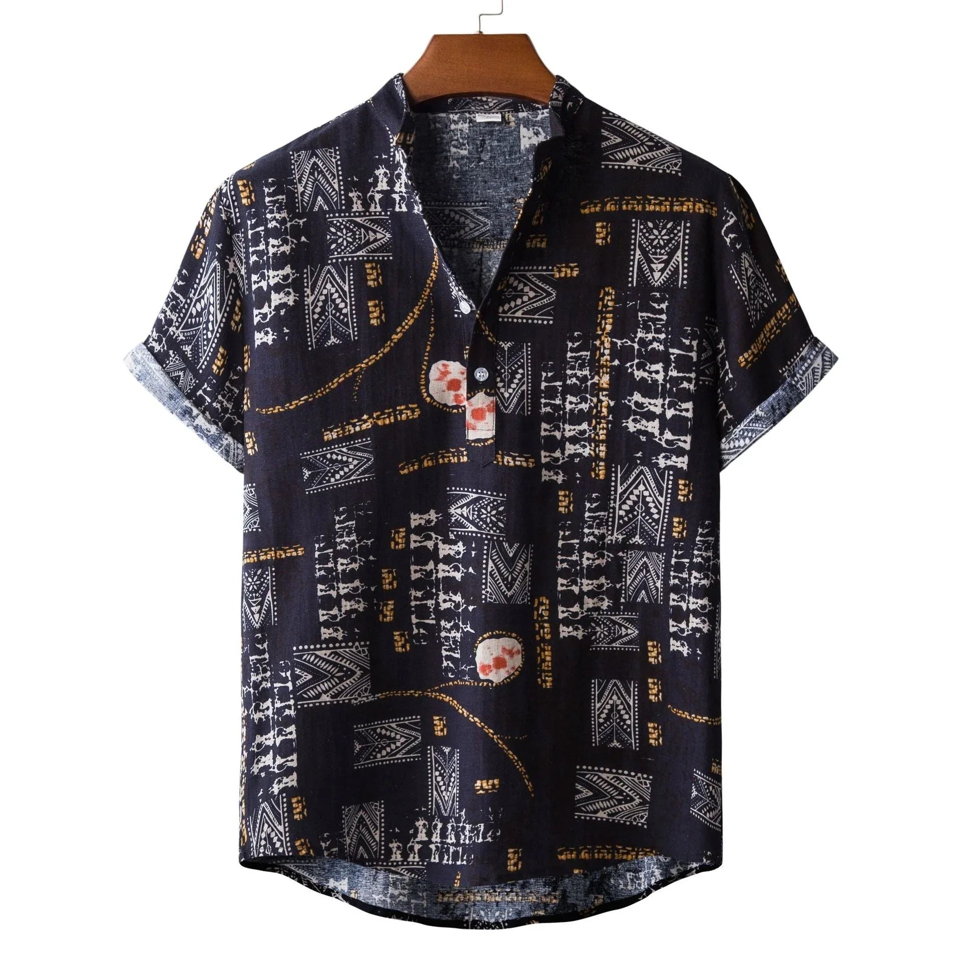 Lapel Cotton Slim-fit Printed Bamboo Shirt - VAleG
