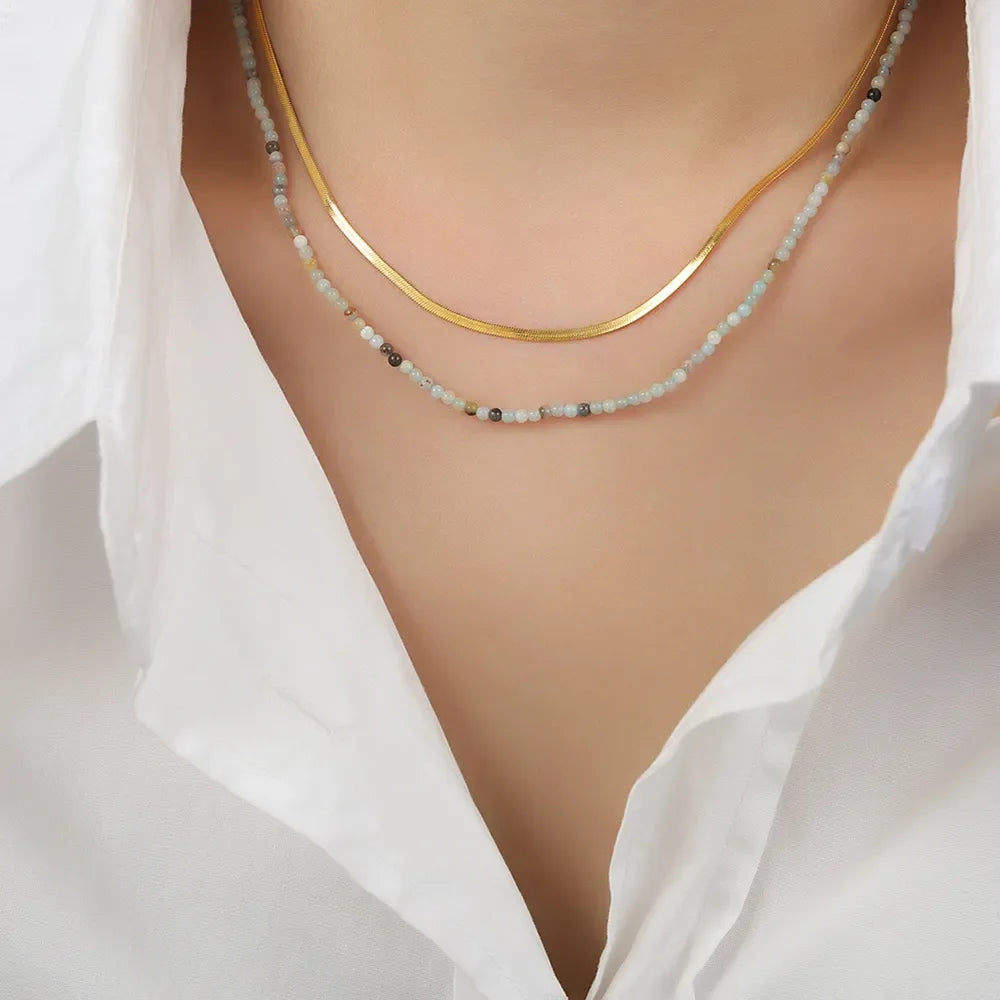 Beaded Titanium Steel Double-Layered Necklace - VAleG