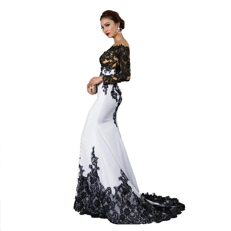 Embroidered Lace Maxi Dress With Fishtail Slim Tail - VAleG