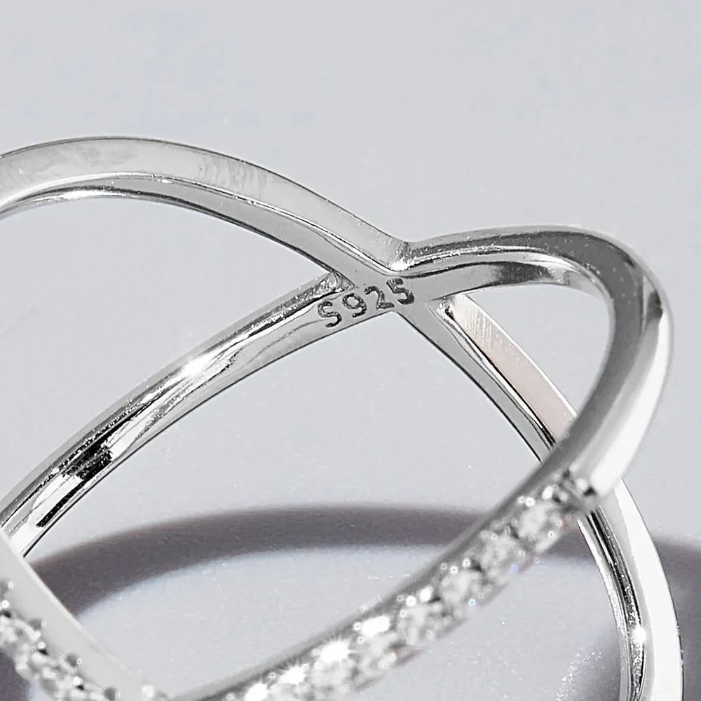 X Shape Inlaid Zircon 925 Sterling Silver Ring - VAleG