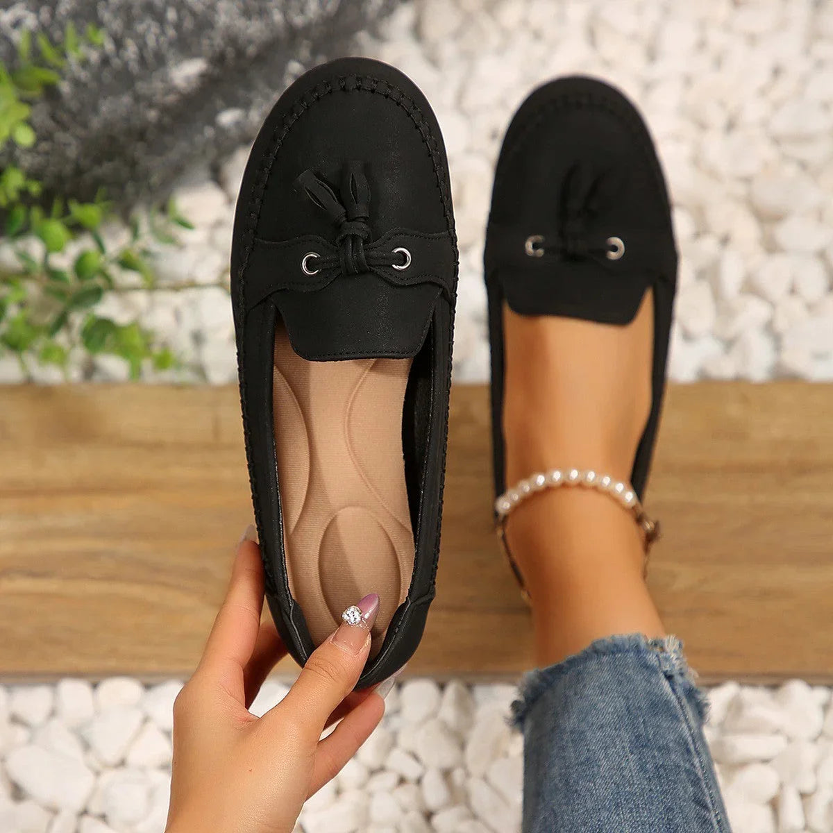Women's Round Head Loafers Fashion Non-slip Soft Comfortable Flats Shoes - VAleG