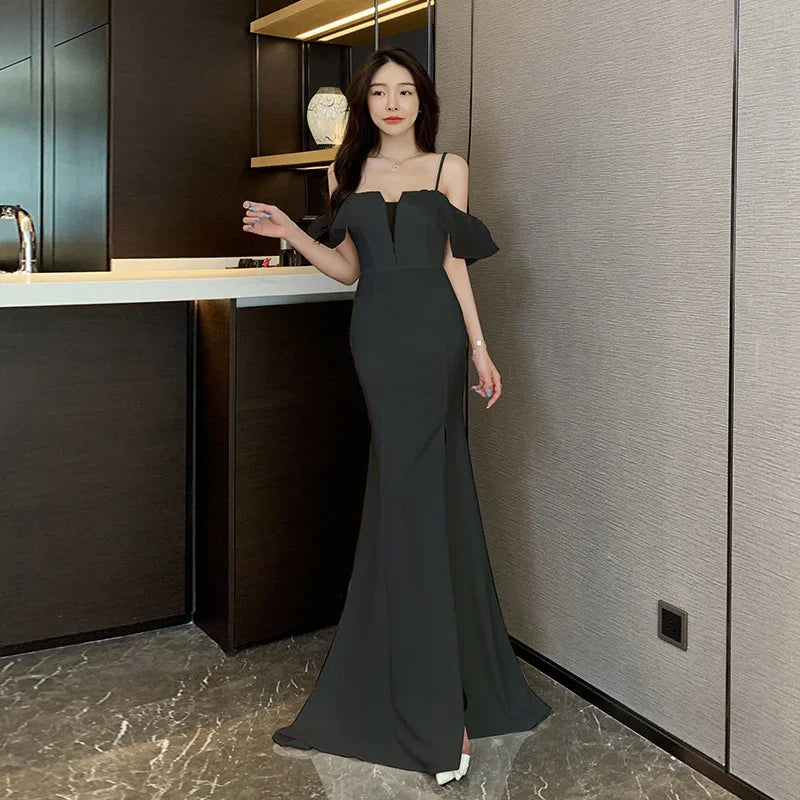 One-neck Low-cut Long Halter Dress - VAleG