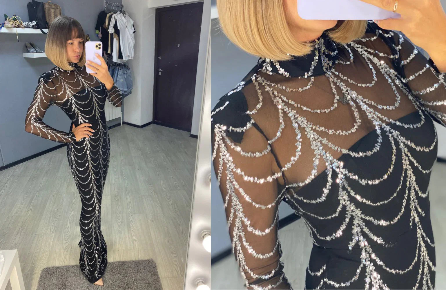 Sequins Women Maxi Dresses Long Sleeve Female Party Dresses - VAleG