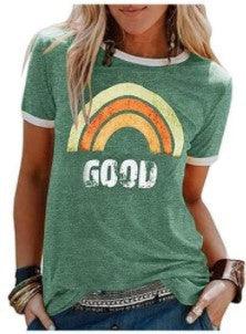 Women's Printed Round Neck Short Sleeve T-shirt - VAleG