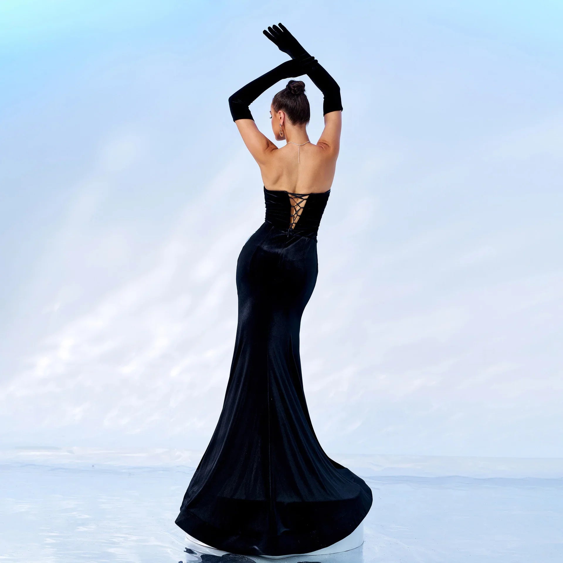 Off-neck Chest Wrap Hip High Fork Evening Dress - VAleG