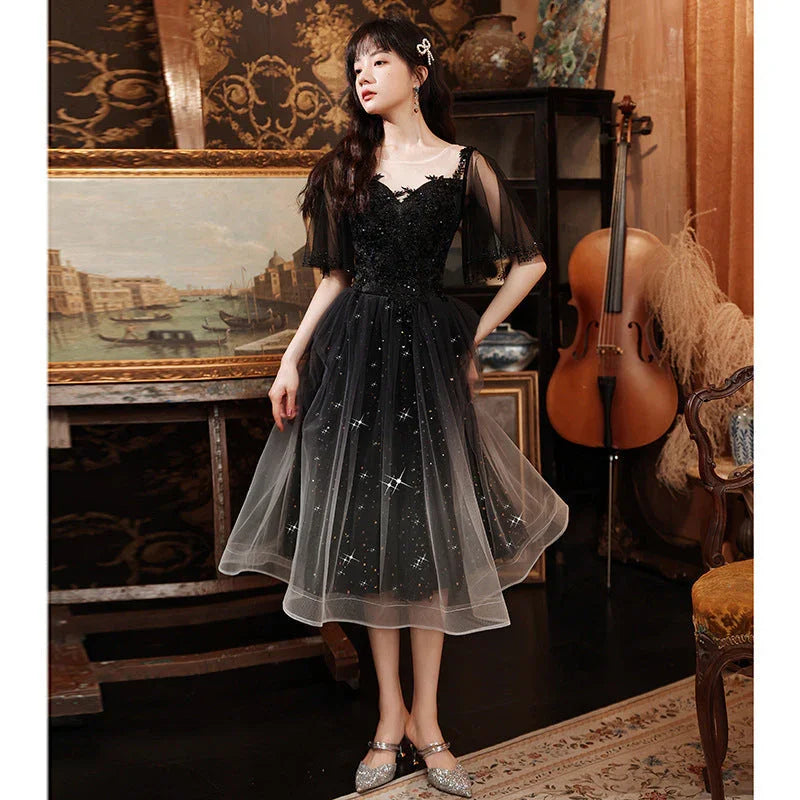 Spring Art Exam Black Xianqi Student Host Annual Party Dress - VAleG