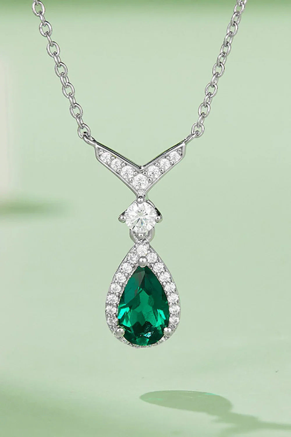 Lab-Grown Emerald Teardrop Necklace - VAleG