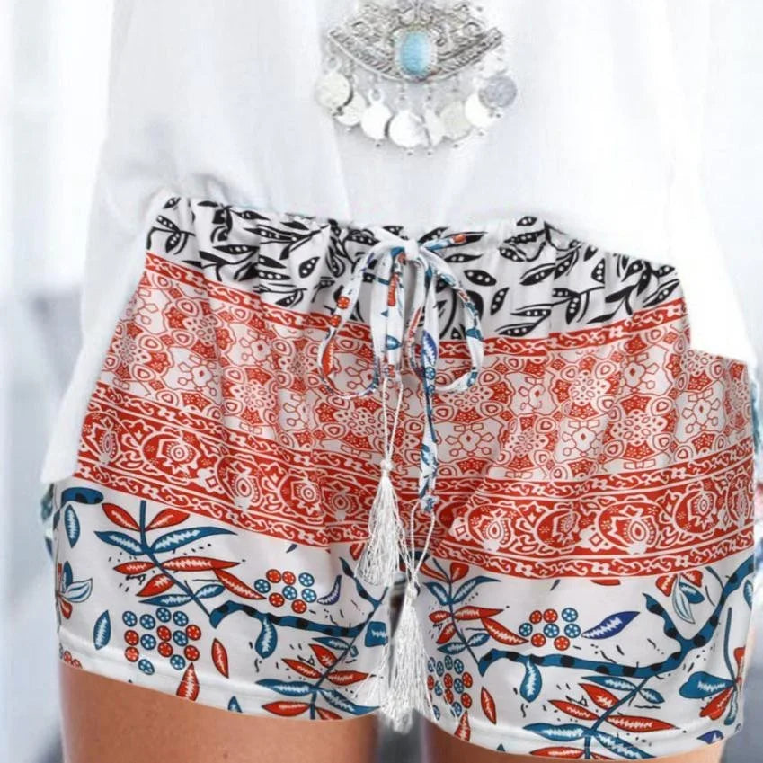 Stretch print high waist shorts beach pants - VAleG