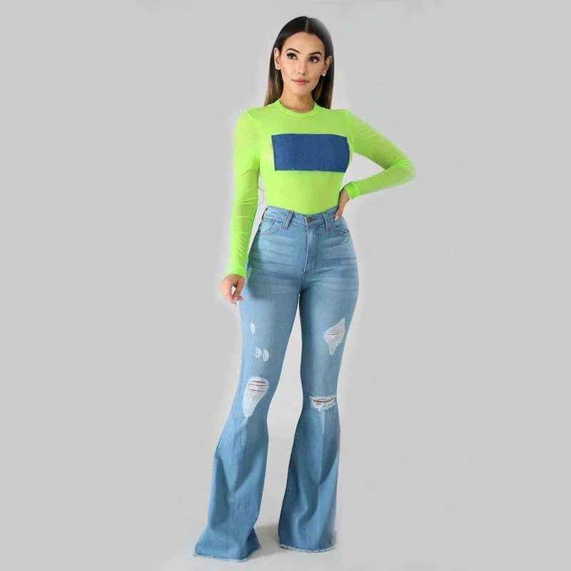 Fashion Women's Slim-fit Buttocks Ripped Jeans - VAleG