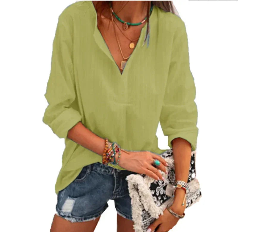 Cotton And Linen Top Loose Casual Shirt - VAleG