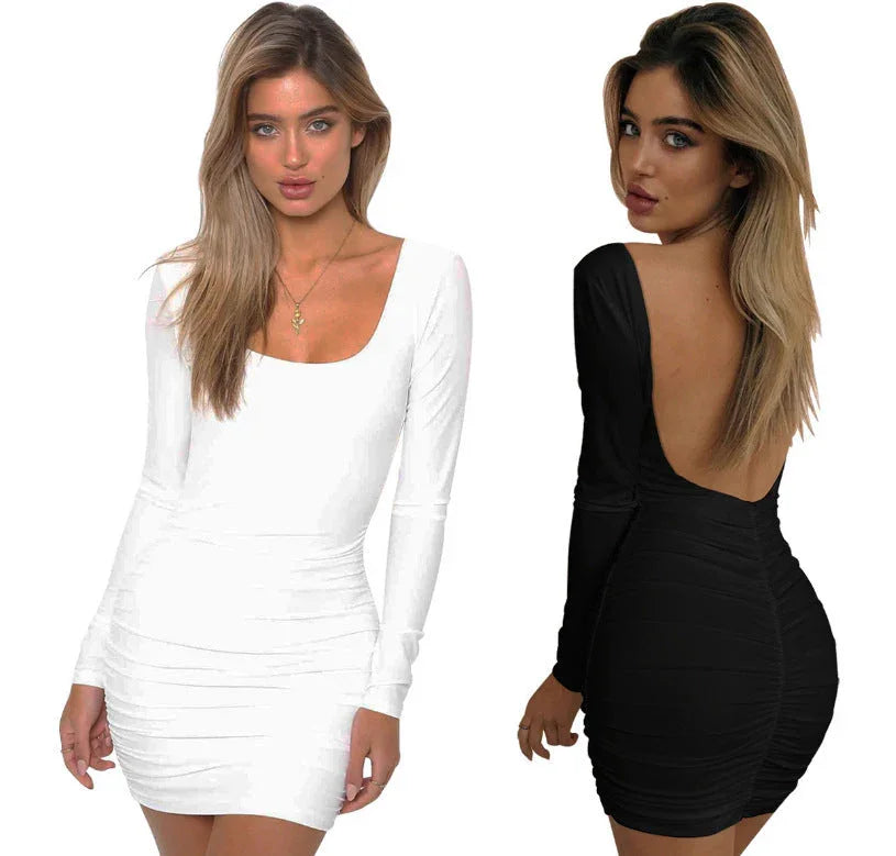 ong sleeve sexy nightclub bag hip dress - VAleG